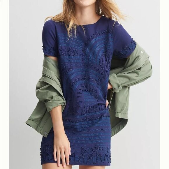 NWT Anthropologie Rae Embroidered Shift Dress Navy Size 4 #272 - Picture 3 of 6
